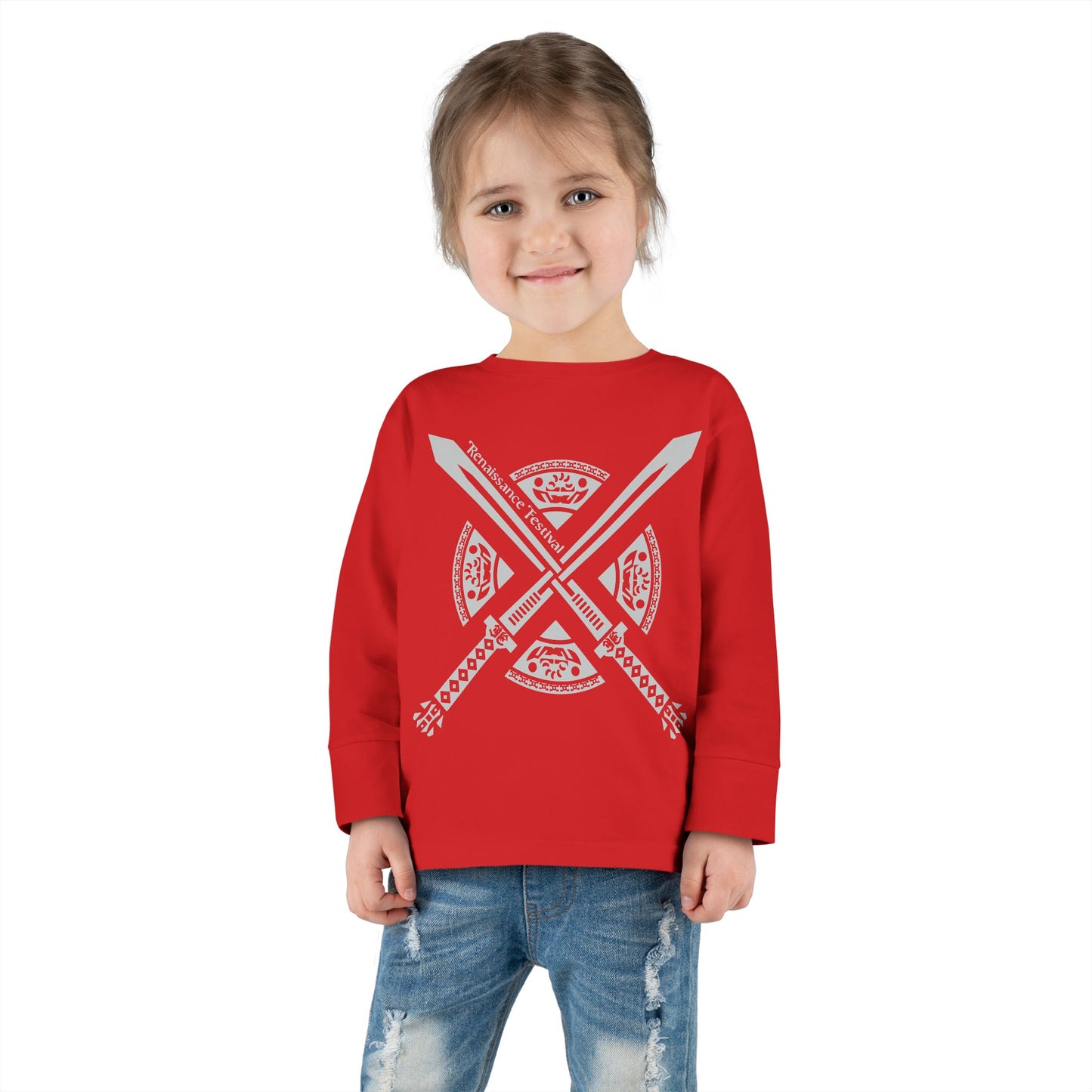 Michigan Renaissance Fest Bandana Toddler Long Sleeve Tee with Sword Design
